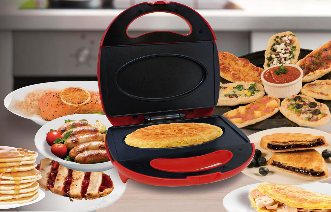 Sandwichera 800W | 7 Funções em 1 (Pizza, Omeletes, Sobremesas e Muito  Mais!)